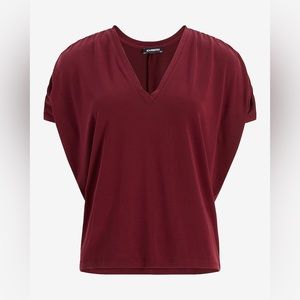 Express Silky Sueded Jersey Ruched Shoulder V-neck Tee